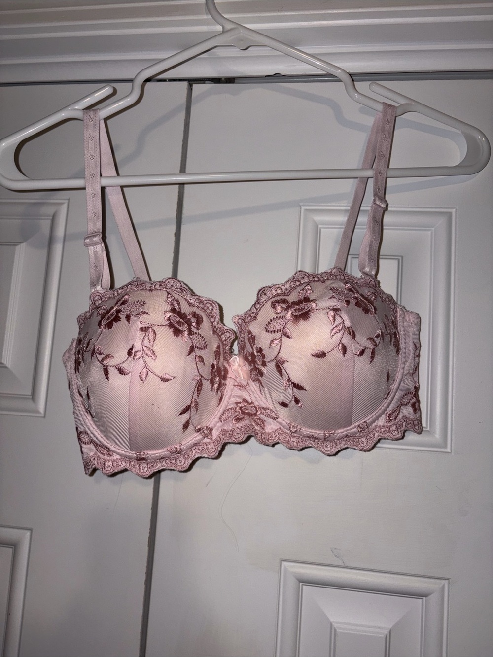 Pink Floral Embroidered Lace Bra
